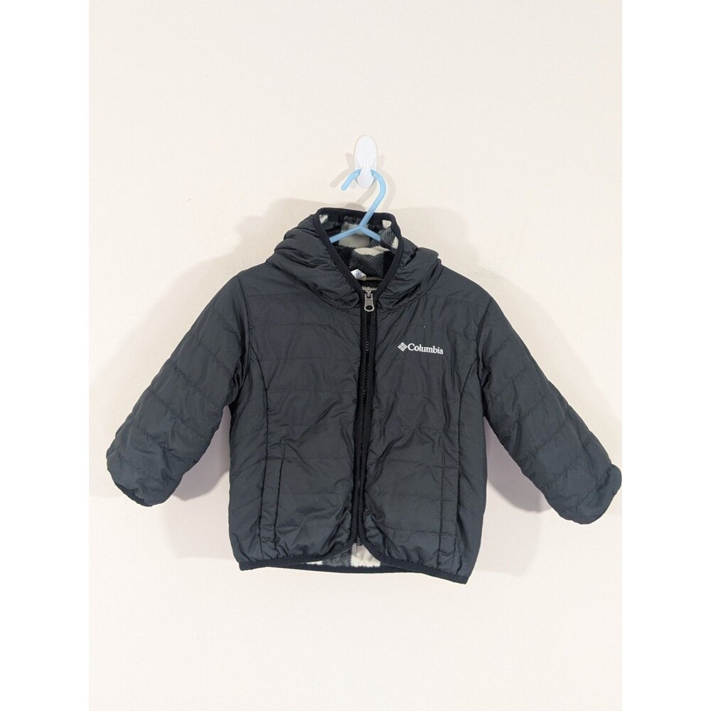 COLUMBIA Double Trouble Toddlers 2T Reversible Hoodie Black Plaid Jacket